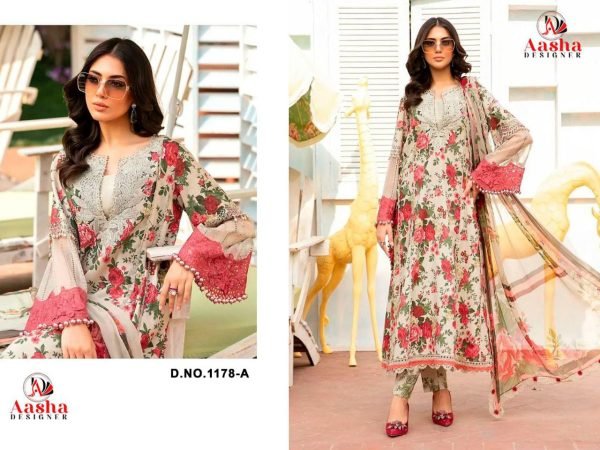 Aasha 1178 A Chiffon Dupatta Cotton Print Pakistani Salwar Suits Pakistani Suits Wholesale