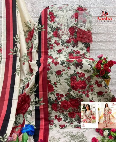 Aasha 1178 A Chiffon Dupatta Cotton Print Pakistani Salwar Suits Pakistani Suits Wholesale