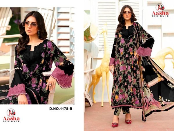 Aasha Designer 1178 B Pure Cotton Print With Heavy Embroidery Work Pakistani Suit Pakistani Suits Wholesale