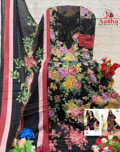 Aasha Designer 1178 B Pure Cotton Print With Heavy Embroidery Work Pakistani Suit Pakistani Suits Wholesale