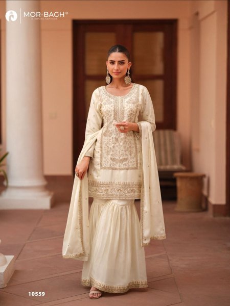 Aashirwad Mohini White Silk Satin Suit With Dupatta Set for Women 