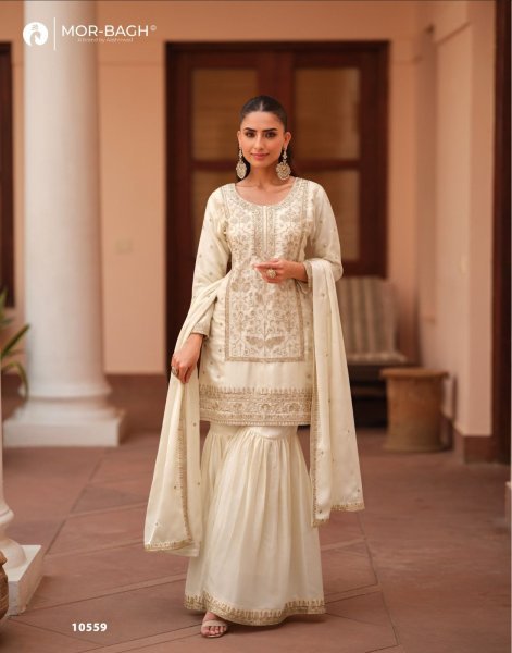 Aashirwad Mohini White Silk Satin Suit With Dupatta Set for Women Pakistani Suits Wholesale