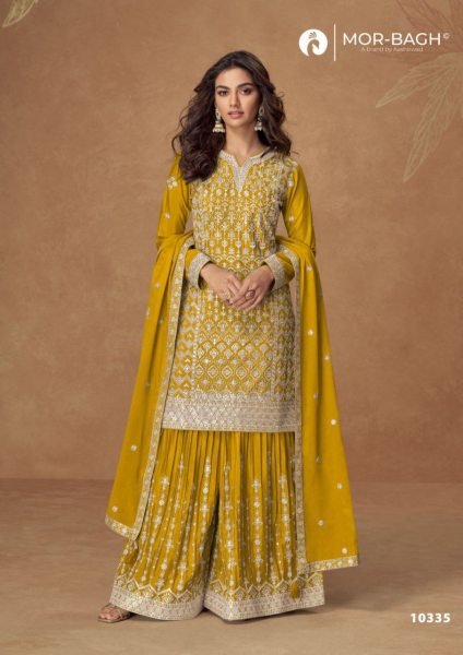 Aashirwad Mor Bagh Chinon Silk Salwar Suit with Heavy Embroidery for Weddings Designer Plazzo Salwar Suits Wholesale