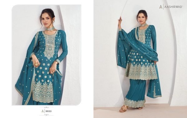 Aashirwad Volna Premium Chinon Silk Plazzo Suits Sets  Full Set Salwar Kameez