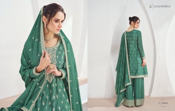 Aashirwad Volna Premium Chinon Silk Plazzo Suits Sets  Full Set Salwar Kameez
