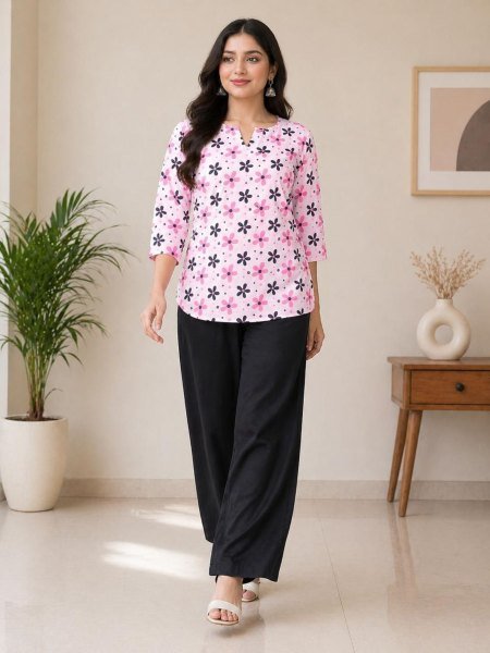 Accessible Baby Pink Lightweight Rayon Outfit for Casual and Travel Wear 