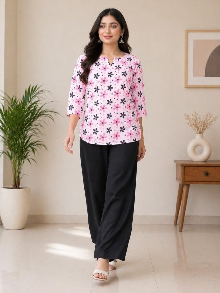 Accessible Baby Pink Lightweight Rayon Outfit for Casual and Travel Wear Tunics kurti