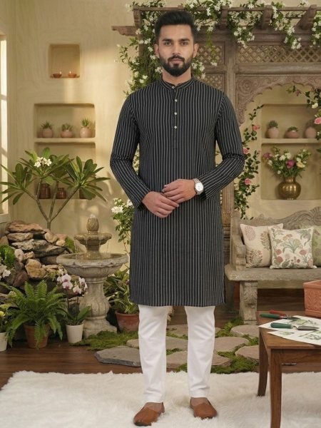 Accessible Black Stylish Cotton Ethnic Kurta for Daily and Traditional Wear Mens Wear