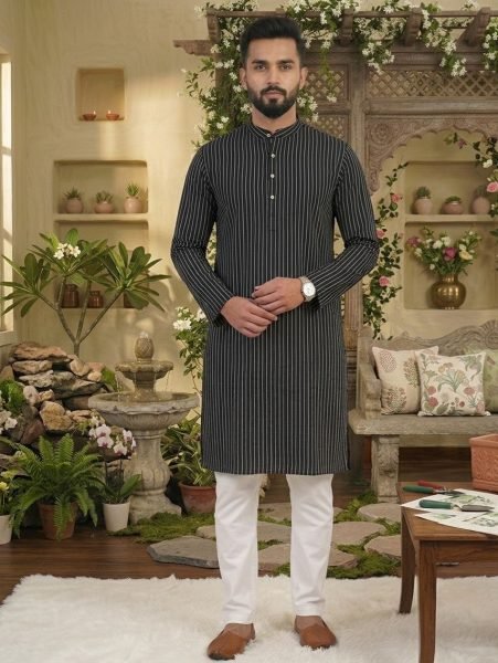 Accessible Black Stylish Cotton Ethnic Kurta for Daily and Traditional Wear Kurta Pajama Wholesale