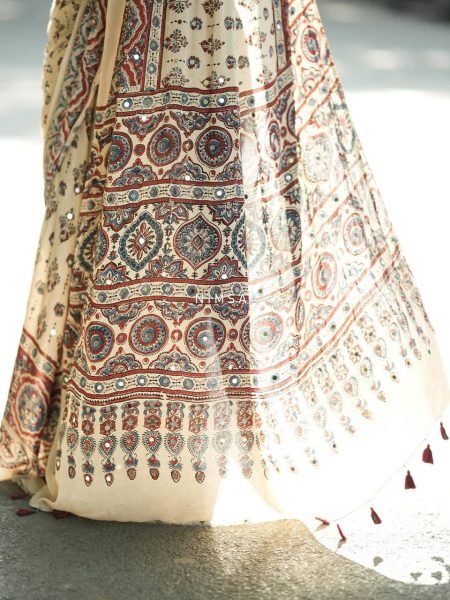 Accessible Cream Semi Silk Saree with Real Mirror and Pompom Pallu Design Printed Cotton Sarees Wholesale