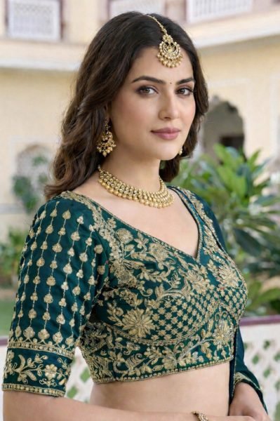 Accessible Dark Green Georgette Lehenga Choli with Antique Gold Zari Embroidery Designer Lehenga Choli