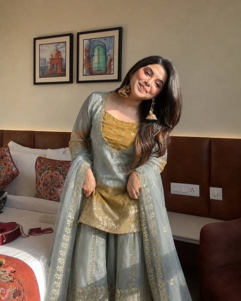 Accessible Grey GMY Silk Embroidered Palazzo Suit with Digital Print Dupatta Ready To Wear Collection
