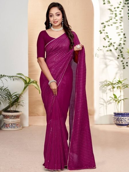Accessible Maroon Designer Saree with Sequins Embroidery for Party Wear Embroidery Sarees Wholesale