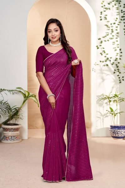 Accessible Maroon Designer Saree with Sequins Embroidery for Party Wear Embroidery Sarees Wholesale