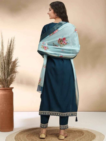 Accessible Peacock Blue Traditional Kids Ethnic Wear Kurti Set for Festive and Functions Girls Wear