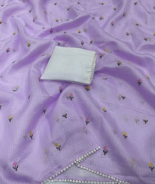 Accessible Purple Soft Kota Saree with Heavy Blouse for Festive Wear Embroidery Sarees Wholesale
