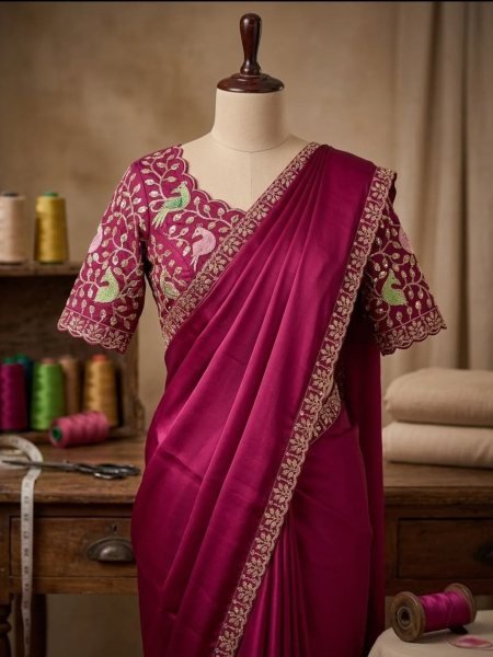 Accessible Rani Pink Party Wear Rangoli Saree with Designer Blouse Sarees 