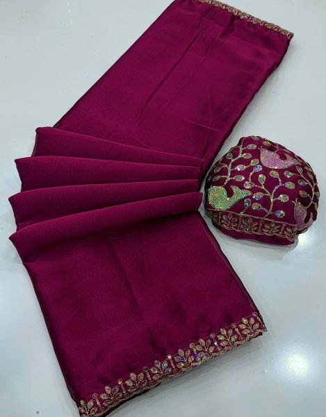 Accessible Rani Pink Party Wear Rangoli Saree with Designer Blouse Embroidery Sarees Wholesale