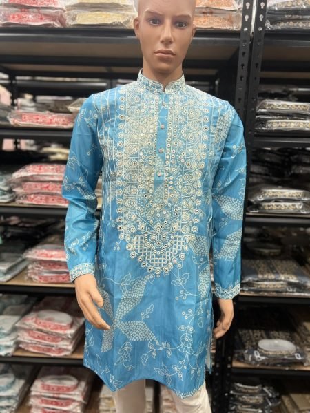 Accessible Sky Blue Traditional Men’s Kurta Pyjama with Printed Designer Kurta at Wholesale Rate Kurta Pajama Wholesale