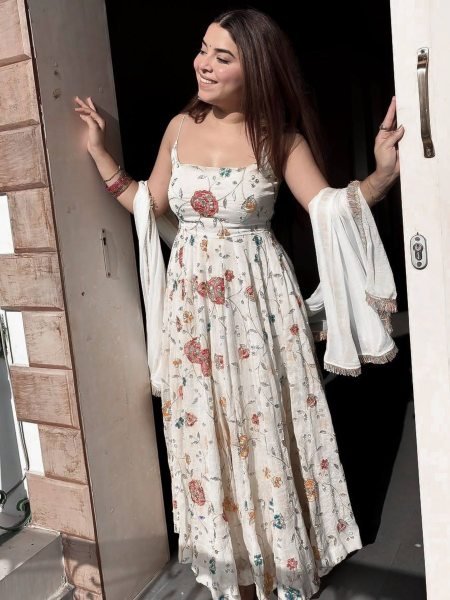 Accessible White Anarkali Suit Set with Fancy Lace Dupatta at Wholesale Rate Ready To Wear Suit