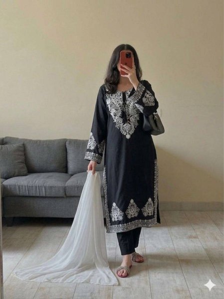Accessible White And Black Comfortable Designer Suit Set for Festive Occasions 