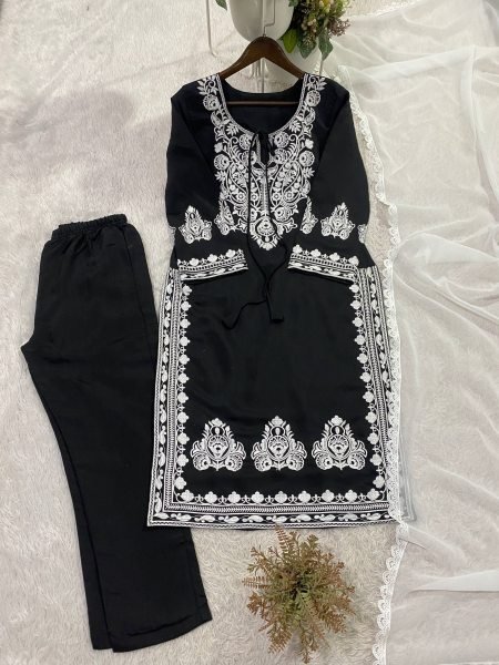 Accessible White And Black Comfortable Designer Suit Set for Festive Occasions Ready To Wear Collection