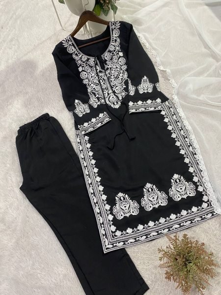 Accessible White And Black Comfortable Designer Suit Set for Festive Occasions Ready To Wear Collection