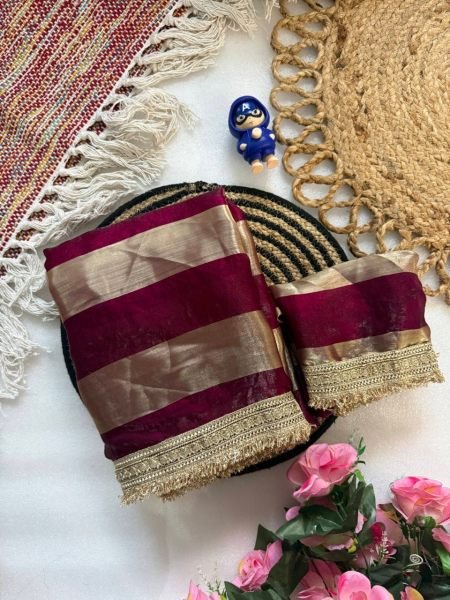 Accessible Wine Fandy Satin Silk Saree with Matching Lace Border Blouse at Manufacturer Rate Silk Sarees Wholesale
