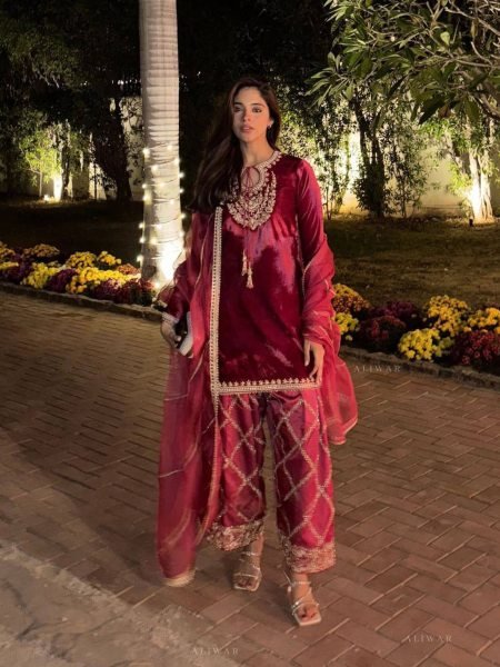 Acrylic Velvet  Sequence Embroidered Work Suit Set with Organza Embroidery Dupatta for Receptions Ready To Wear Suit