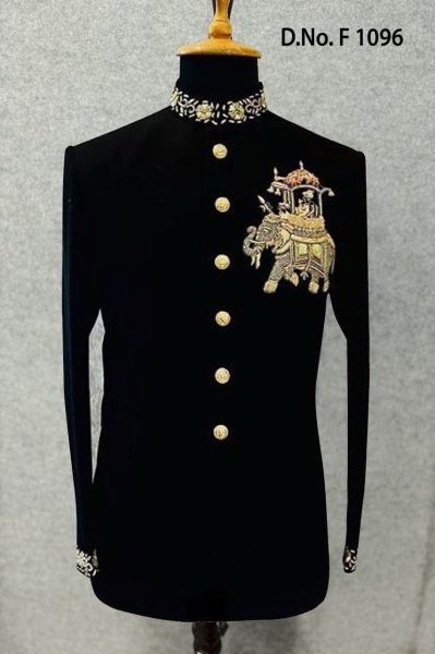 Adaptable Black Jodhpuri Coat Intricate Gold Elephant Ambari Embroidery Kurta Pajama Wholesale