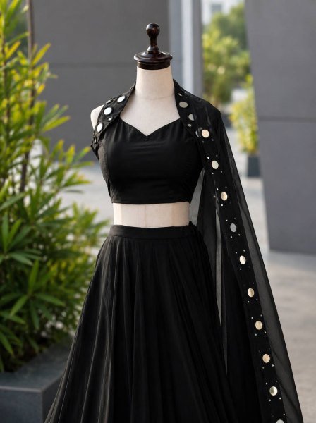 Adaptable Black Navratri Cotton Lehenga Choli with Real Mirror Work and 8 Meter Flair At Wholesale Rate Navratri Lehnega Choli