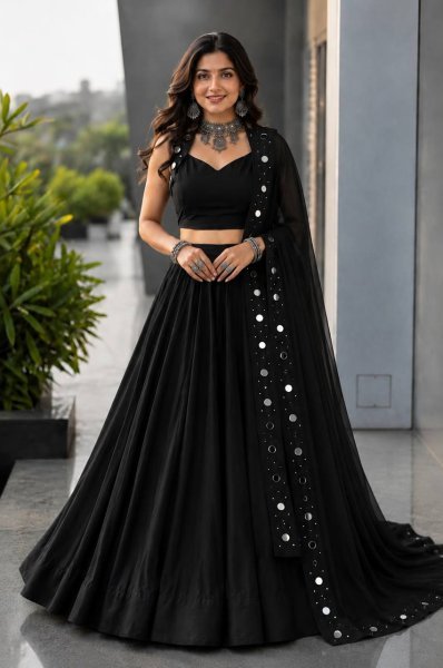 Adaptable Black Navratri Cotton Lehenga Choli with Real Mirror Work and 8 Meter Flair At Wholesale Rate Navratri Lehnega Choli