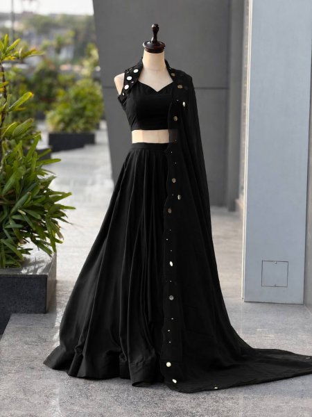 Adaptable Black Navratri Cotton Lehenga Choli with Real Mirror Work and 8 Meter Flair At Wholesale Rate Navratri Lehnega Choli