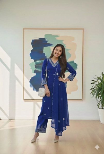 Adaptable Blue Breathable Rayon Cotton Outfit for Summer Wear  Straight Cut Long Kurtis