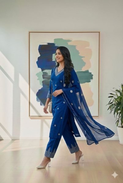 Adaptable Blue Breathable Rayon Cotton Outfit for Summer Wear  Straight Cut Long Kurtis