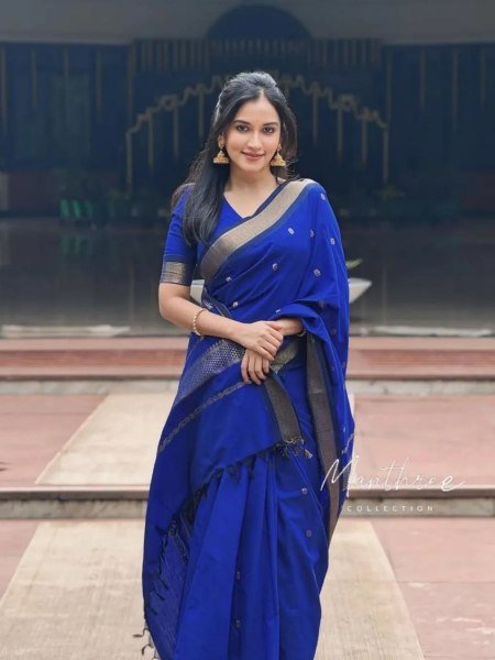 Adaptable Blue Designer Soft Silk Jacquard Border Saree for Wedding and Party Wear 