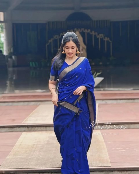 Adaptable Blue Designer Soft Silk Jacquard Border Saree for Wedding and Party Wear South Indian Saree 
