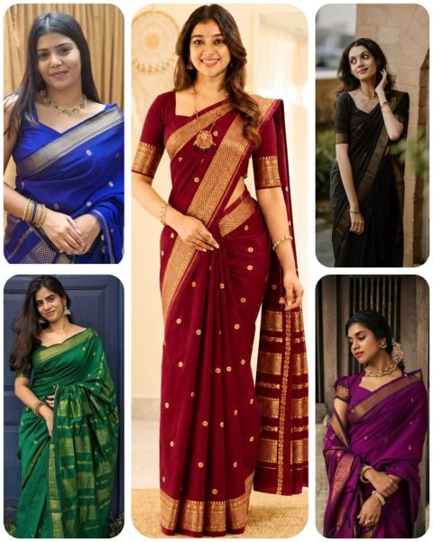 Adaptable Blue Designer Soft Silk Jacquard Border Saree for Wedding and Party Wear South Indian Saree 