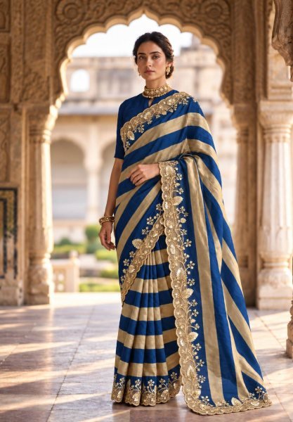 Adaptable Blue Salsa Silk Saree with Embroidery Work and Cutwork Border at Wholesale Rate Silk Sarees Wholesale