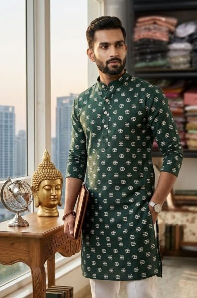 Adaptable Bottle Green Heavy Cotton Kurta Collection for Festive and Ethnic Fashion Kurta Pajama Wholesale