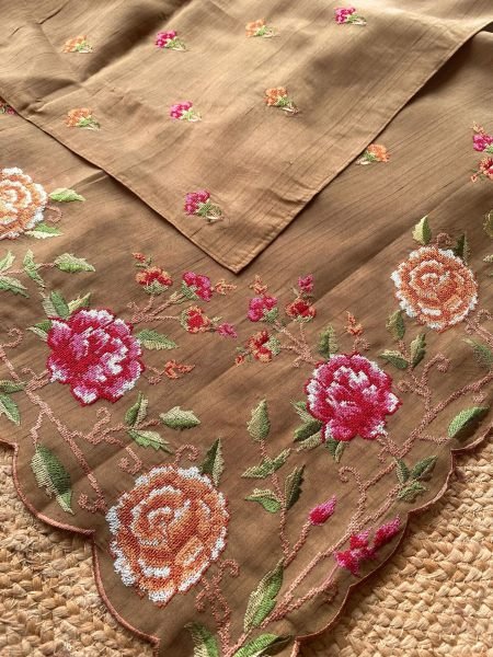 Adaptable Brown Boutique Style Matka Silk Saree with Floral Embroidery Design Sarees 
