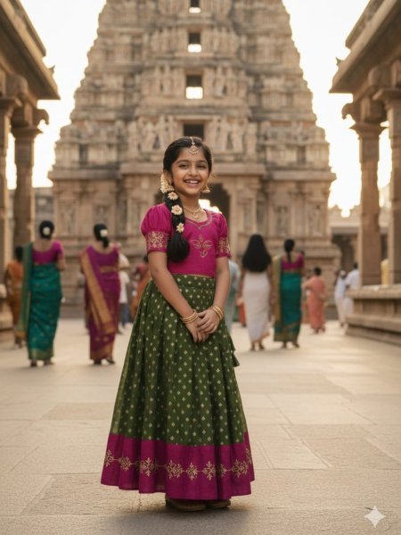Adaptable Green Banarasi Silk Kids Lehenga Choli with Intricate Zari Weaving  Kurtis