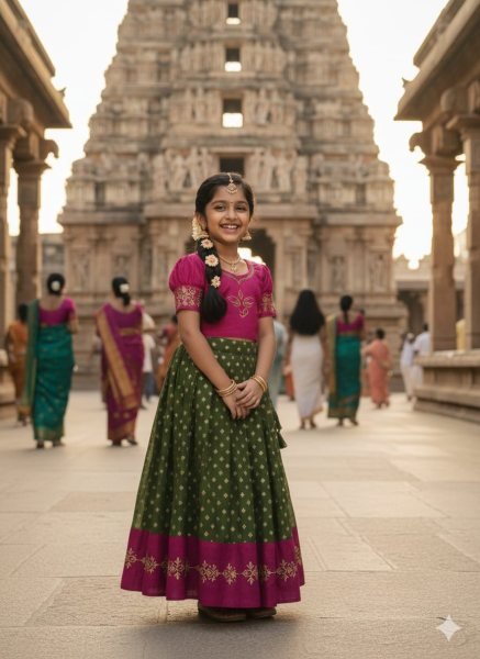 Adaptable Green Banarasi Silk Kids Lehenga Choli with Intricate Zari Weaving  Girls Wear