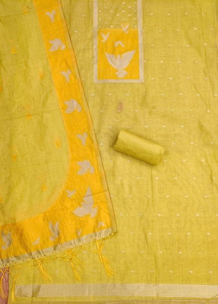 Adaptable Lemon Yellow Pichwai Weaving Dress Material for Traditional and Ethnic Wear Cotton Dress Material