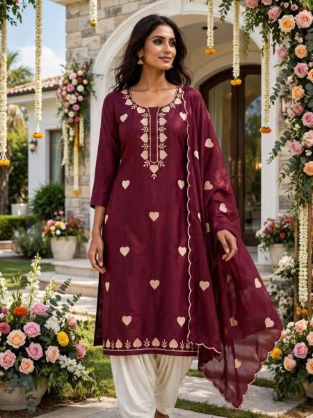 Adaptable Maroon Party Wear Parampara Silk Suit Set with Multi Work Dupatta 
