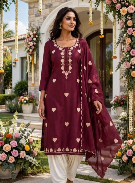 Adaptable Maroon Party Wear Parampara Silk Suit Set with Multi Work Dupatta Color Set Matching Dress Material Wholesale