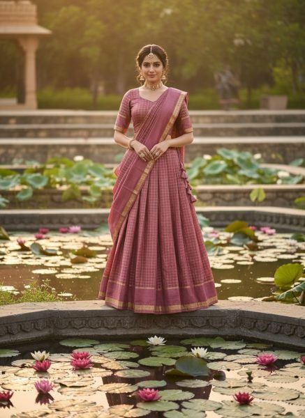 Adaptable Pearl Pink Stylish Designer Lehenga with Hand Dyed Pattern for Festive Season Half Saree Lehenga