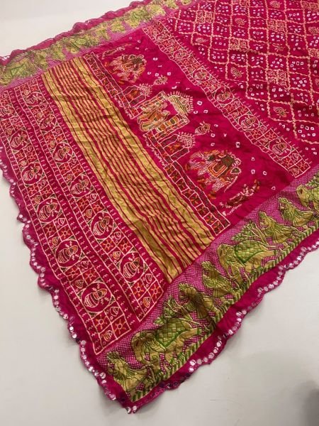 Adaptable Pink Bandhani Moss Chiffon Saree with Matching Running Blouse 