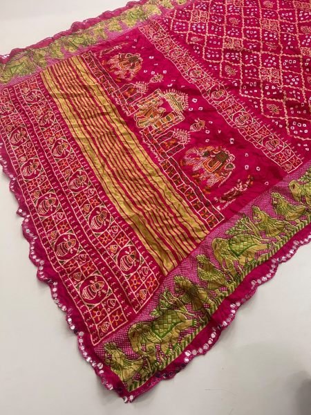 Adaptable Pink Bandhani Moss Chiffon Saree with Matching Running Blouse Pure Chiffon Sarees Wholesale