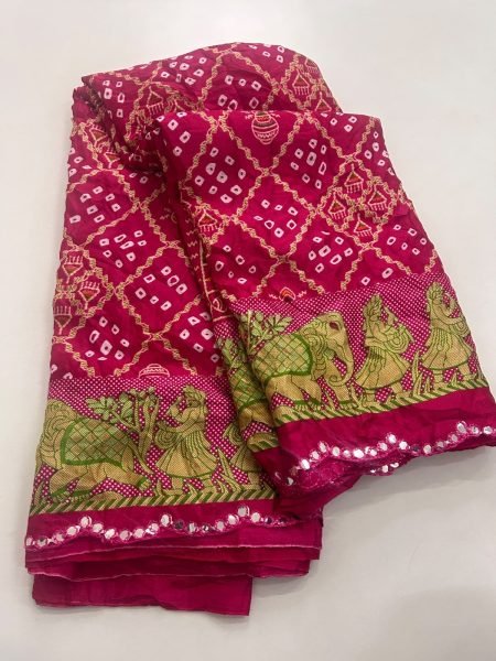 Adaptable Pink Bandhani Moss Chiffon Saree with Matching Running Blouse Pure Chiffon Sarees Wholesale